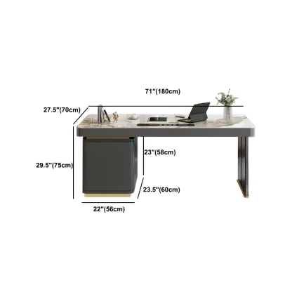 Glam Stone Top Writing Desk with Drawers and Built in Outlets Image - 15