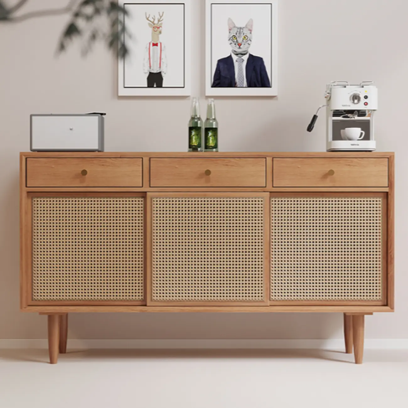 Nordic Minimalist Rattan Cabinet with Free-Standing Design  Image - 2 | homeyfad