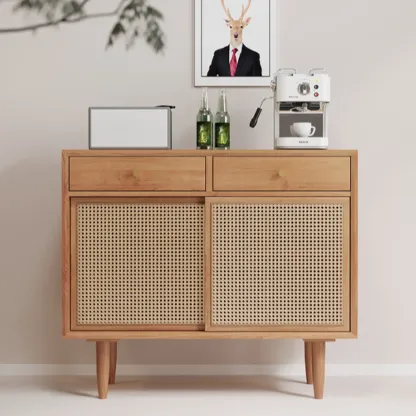 Nordic Minimalist Rattan Cabinet with Free-Standing Design  Image - 4