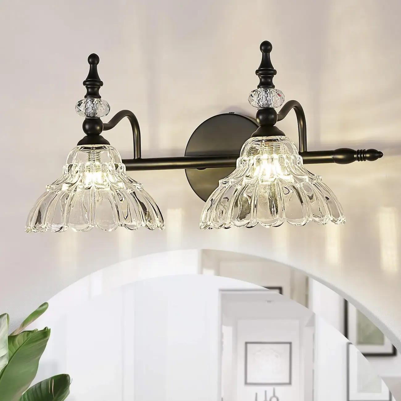 Vintage Glass Shade Vanity Light for Bathroom Image - 1