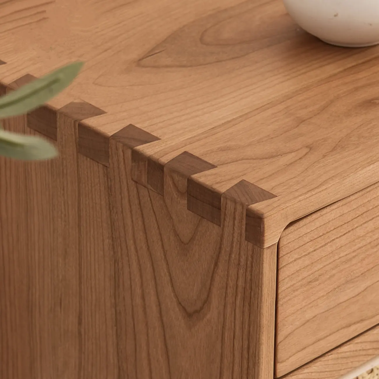 Scandinavian Natutal Wood Rattan Sideboard with Drawers Image - 7 | homeyfad