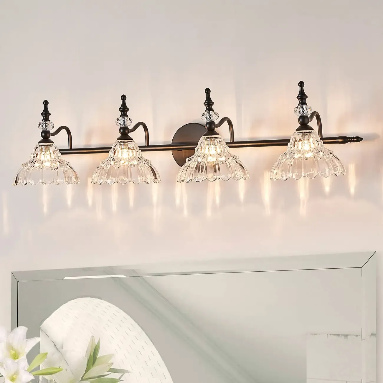 Vintage Glass Shade Vanity Light for Bathroom Image - 11