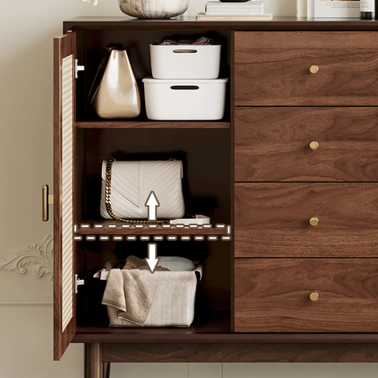 Retro Brown Accent Cabinet for Parlor with 6 Size Options Image - 10