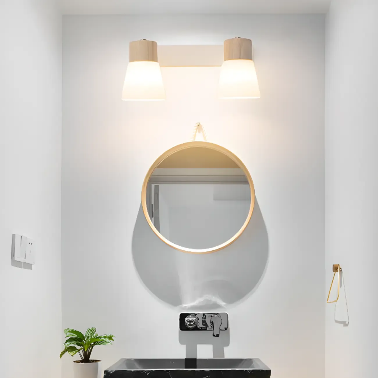 Modern LED Bathroom Vanity Light Fixture with Wood Accent Image - 1