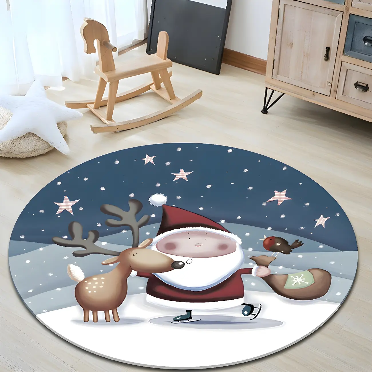 Kids Room Polyester Deer Pattern Round Area Rug Image - 1 | homeyfad