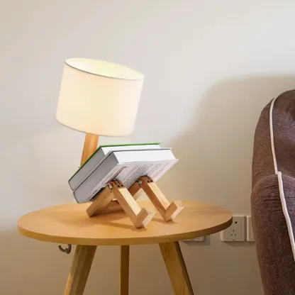 Unique Wood Table Lamp with Book Storage for Living Room Image - 1