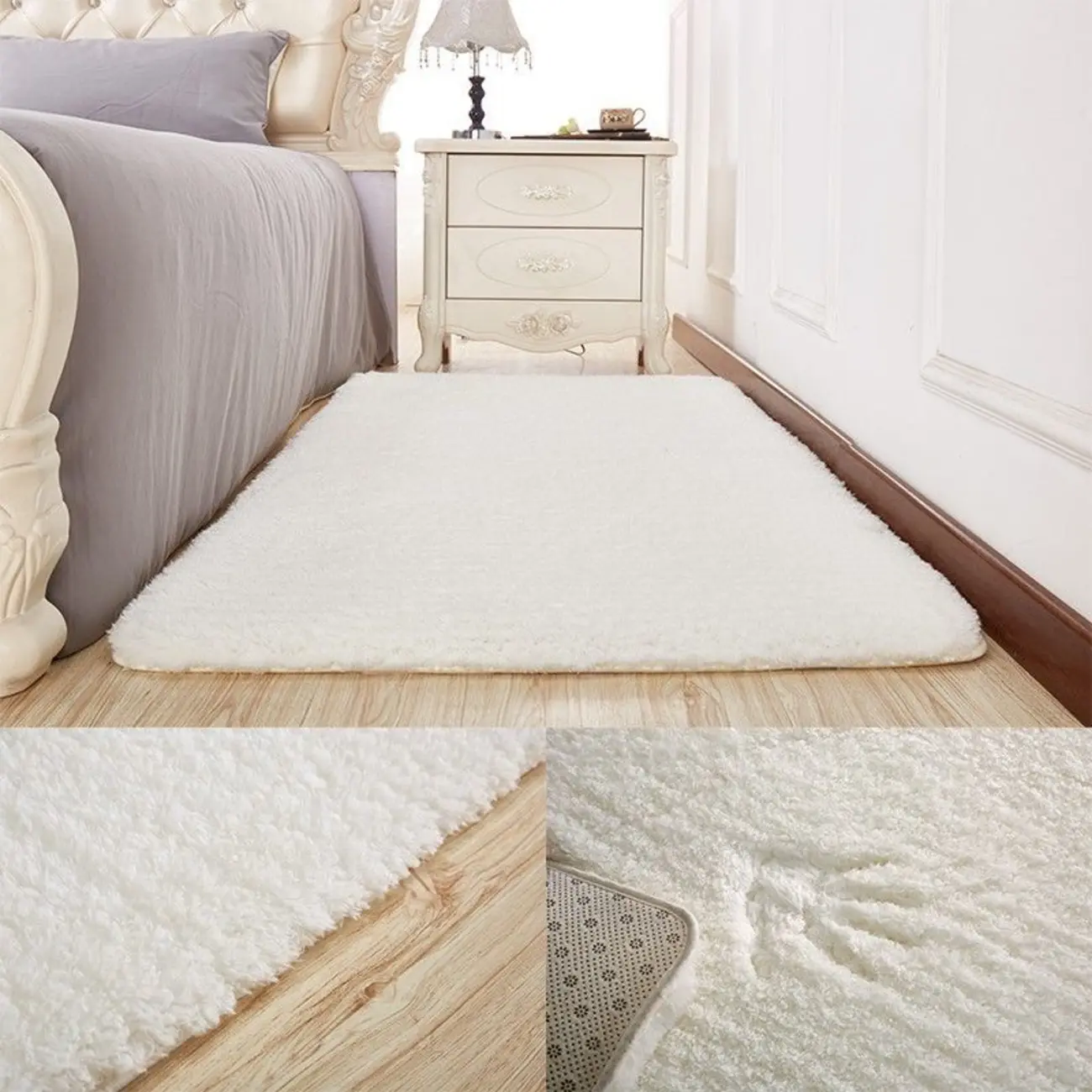 Simplistic Shearling Solid Color Rectangle/Square Area Rug Image - 1 | homeyfad
