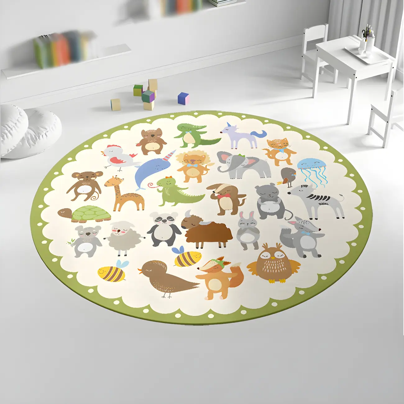 Kids Room Polyester Deer Pattern Round Area Rug Image - 2 | homeyfad