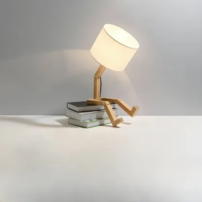 Unique Wood Table Lamp with Book Storage for Living Room Image - 2