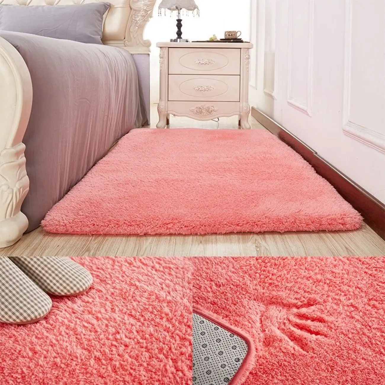 Simplistic Shearling Solid Color Rectangle/Square Area Rug Image - 2 | homeyfad