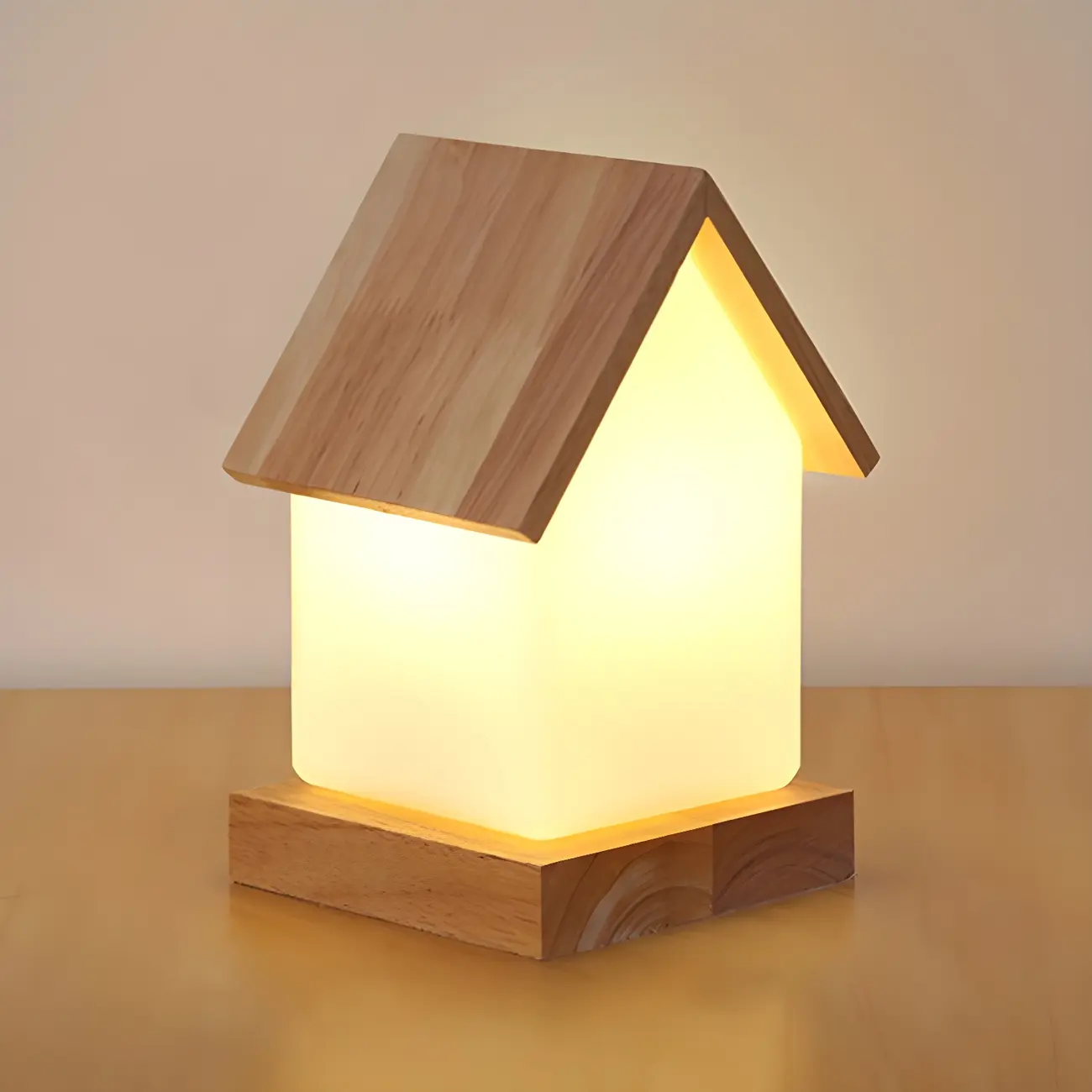 Creative House-Shaped Wooden Bedside Lamp Image - 3 | homeyfad