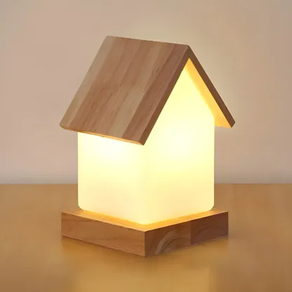 Creative House-Shaped Wooden Bedside Lamp Image - 3