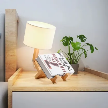 Unique Wood Table Lamp with Book Storage for Living Room Image - 4