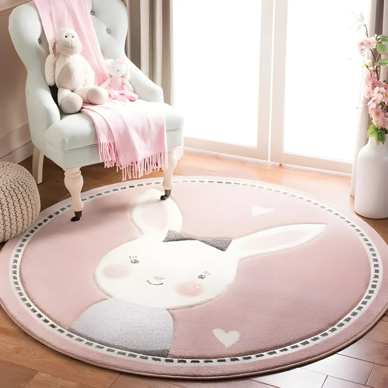 Soft Kids Room Polyester Cartoon Round Area Rug Image - 4 | homeyfad