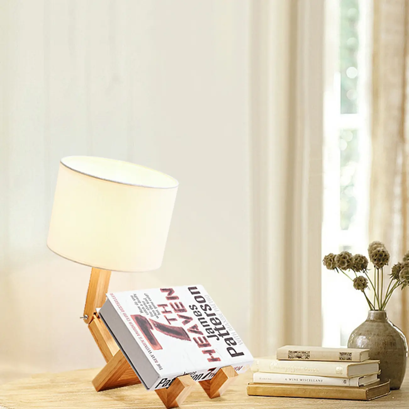 Unique Wood Table Lamp with Book Storage for Living Room Image - 5 | homeyfad