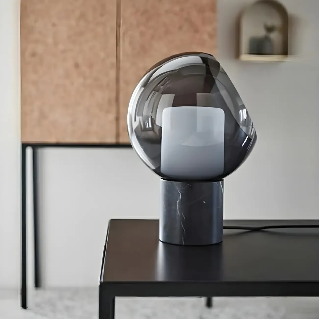 Modern Smoke Grey Glass Dome Table Lamp for Bedroom  Image - 1