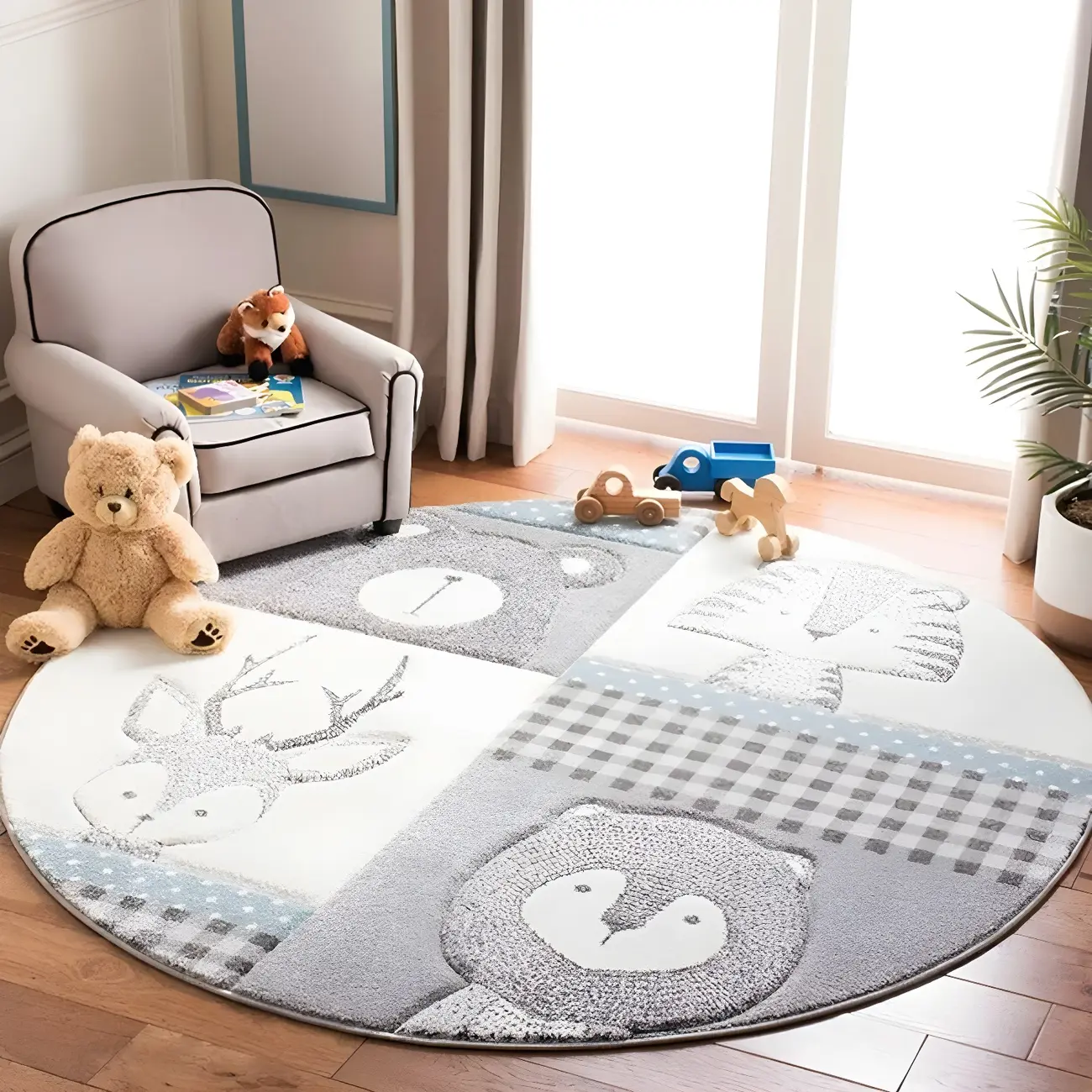 Soft Kids Room Polyester Cartoon Round Area Rug Image - 6 | homeyfad