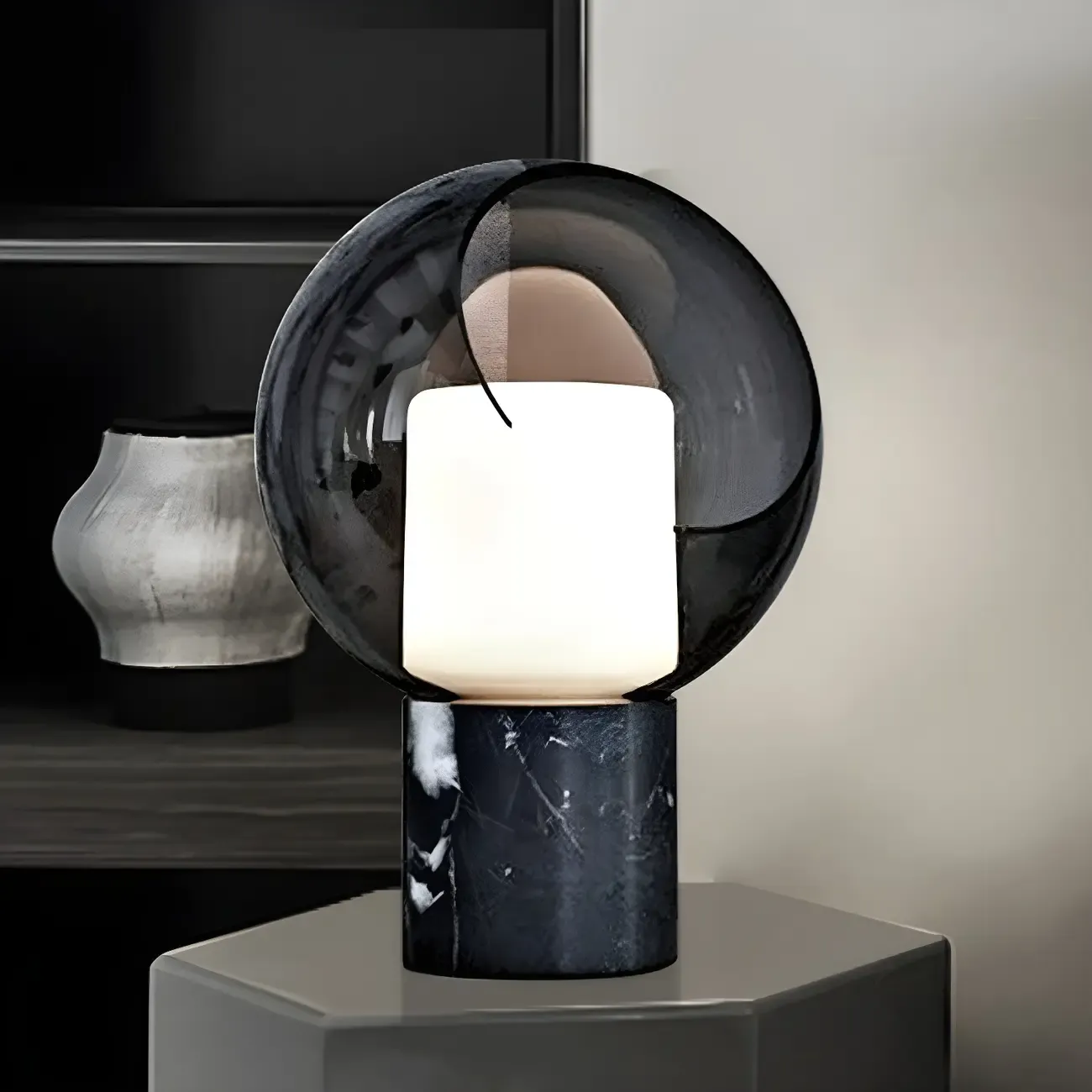 Modern Smoke Grey Glass Dome Table Lamp for Bedroom  Image - 2