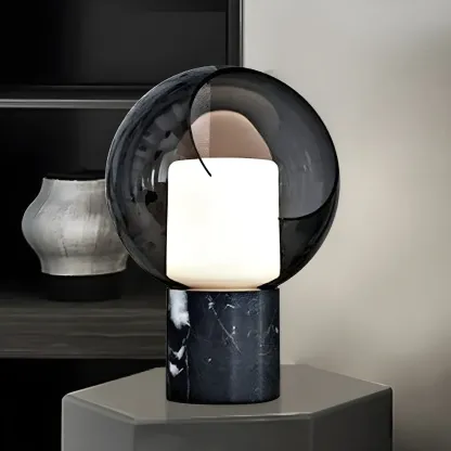 Modern Smoke Grey Glass Dome Table Lamp for Bedroom  Image - 2