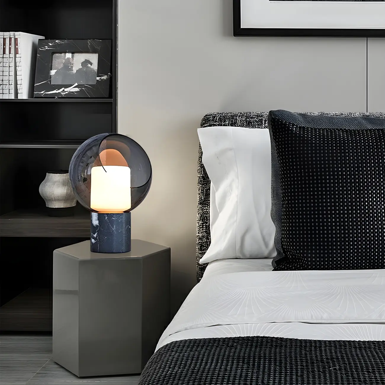 Modern Smoke Grey Glass Dome Table Lamp for Bedroom  Image - 3 | homeyfad