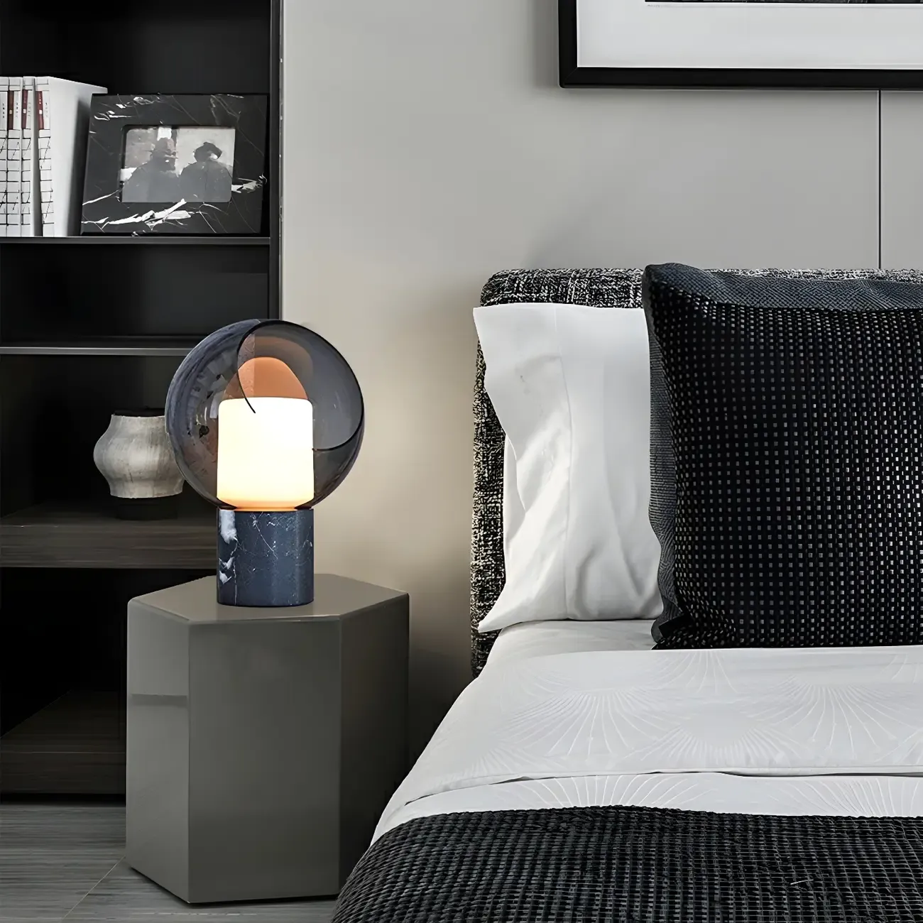 Modern Smoke Grey Glass Dome Table Lamp for Bedroom  Image - 3