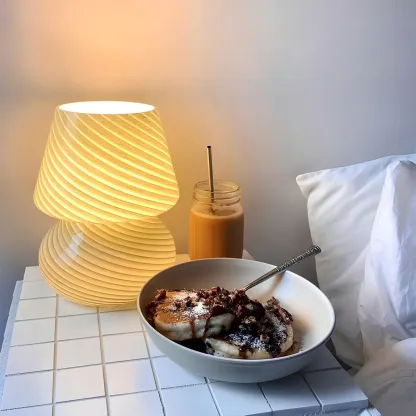 Compact Glass Table Lamp with Spiral Pattern for Residential Image - 4