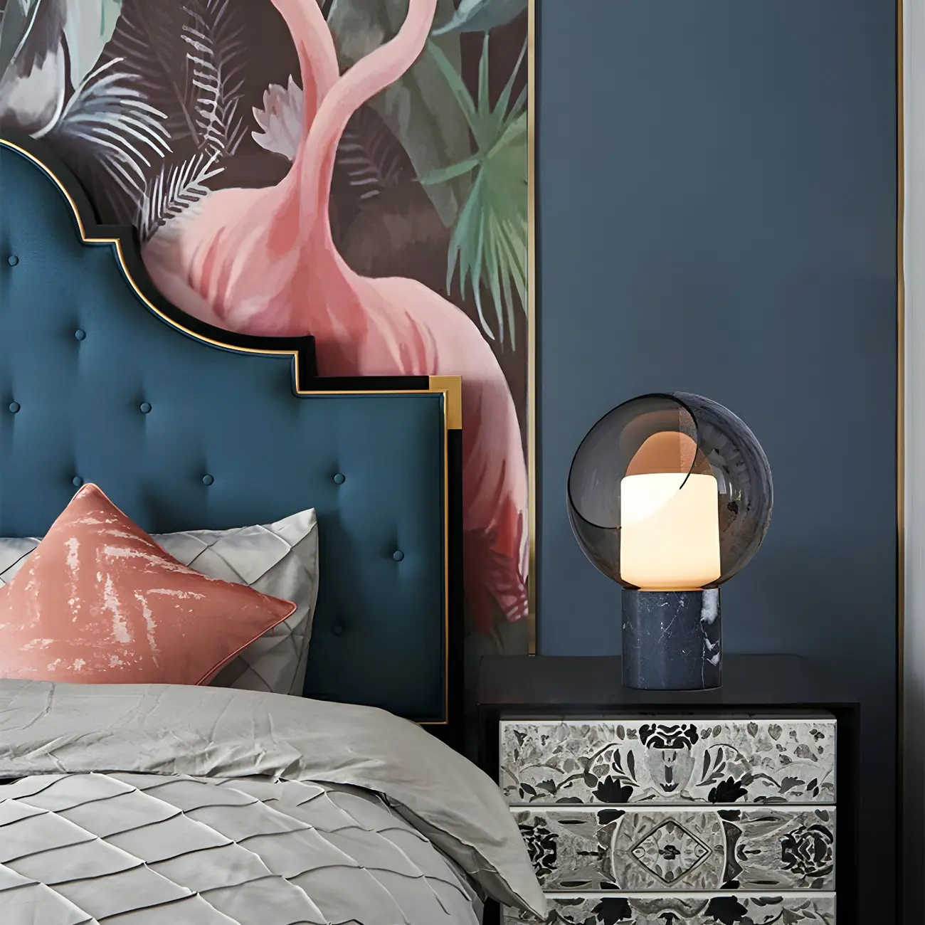 Modern Smoke Grey Glass Dome Table Lamp for Bedroom  Image - 4 | homeyfad