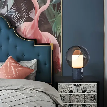 Modern Smoke Grey Glass Dome Table Lamp for Bedroom  Image - 4