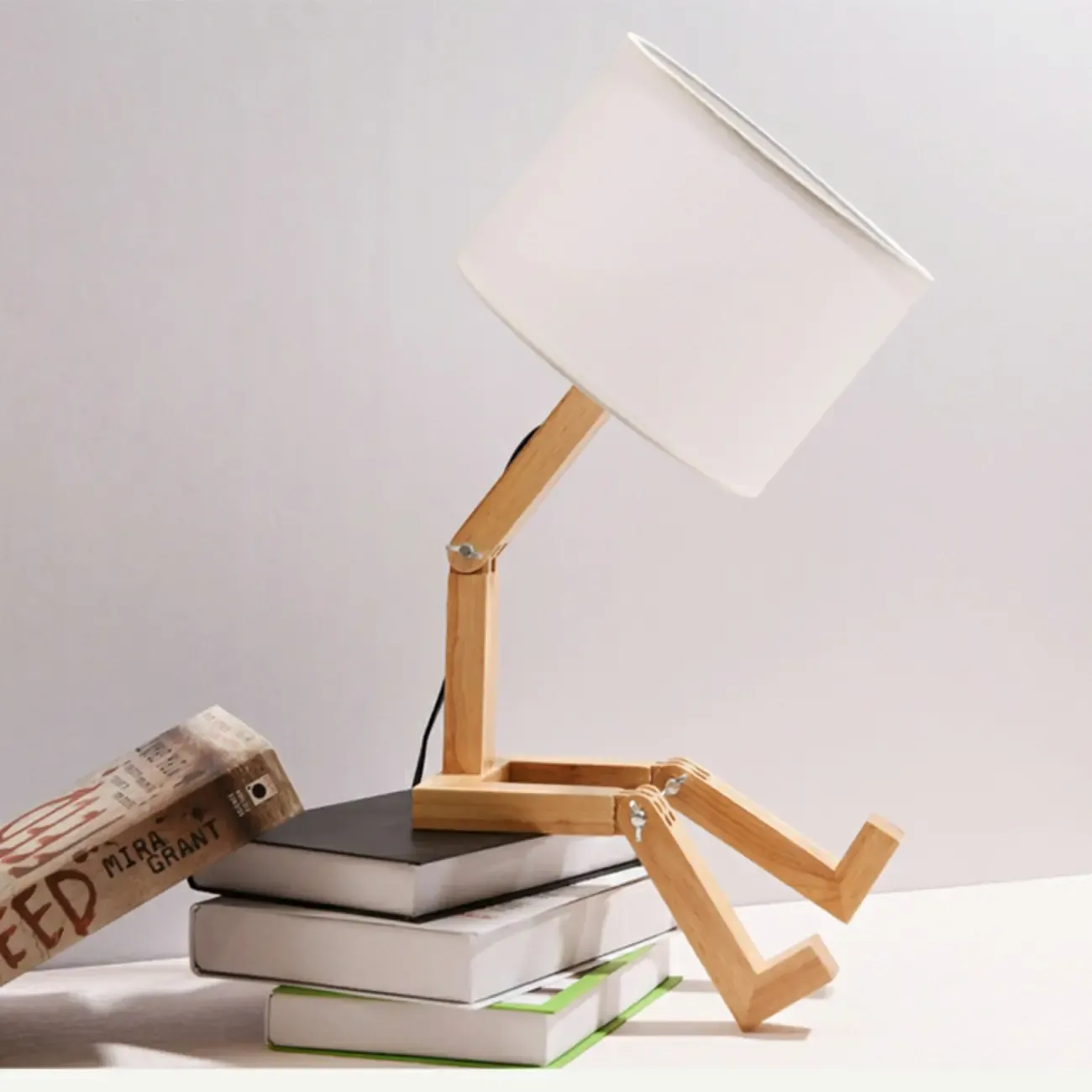 Unique Wood Table Lamp with Book Storage for Living Room Image - 11