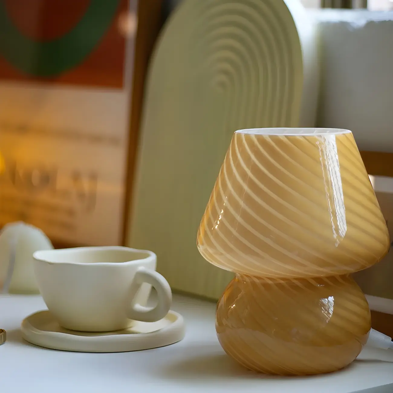 Compact Glass Table Lamp with Spiral Pattern for Residential Image - 5 | homeyfad