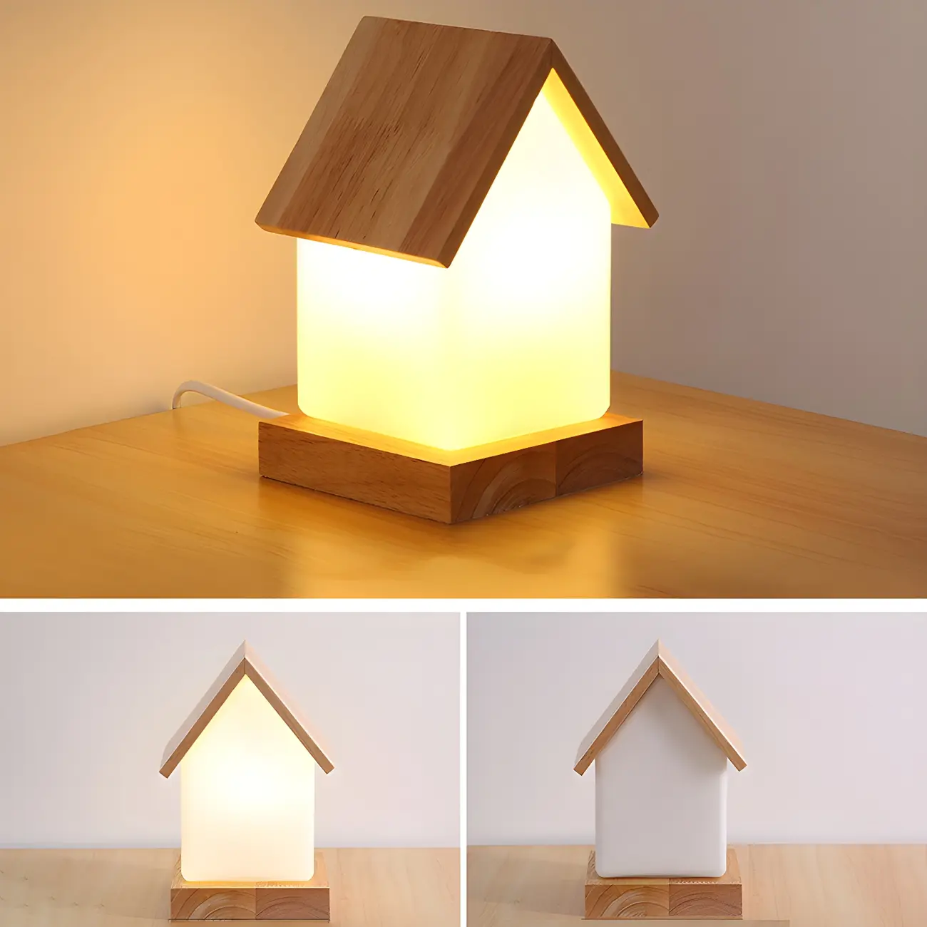 Creative House-Shaped Wooden Bedside Lamp Image - 12 | homeyfad
