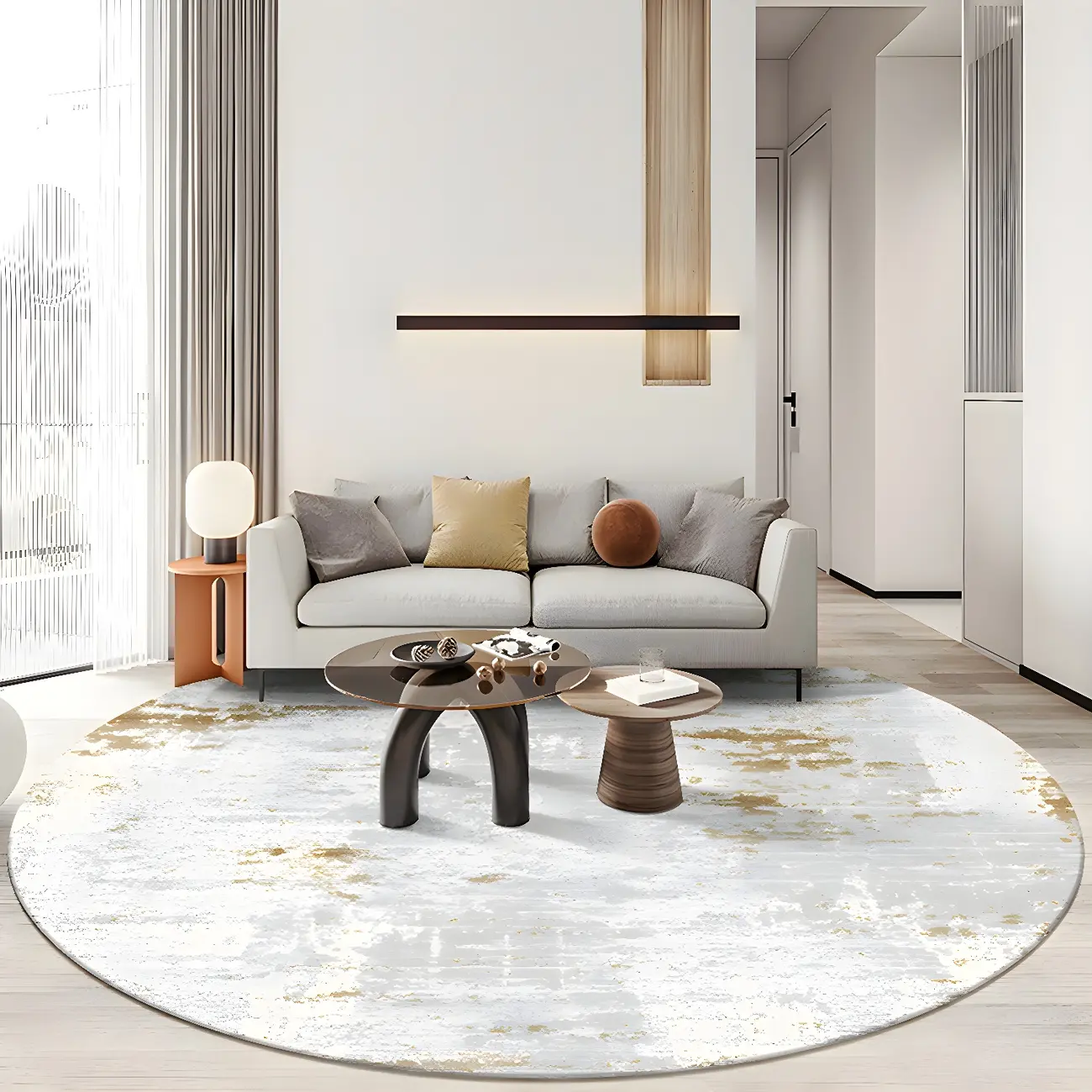 Industrial Polyester Rustic Pattern Round Area Rug Image - 1 | homeyfad