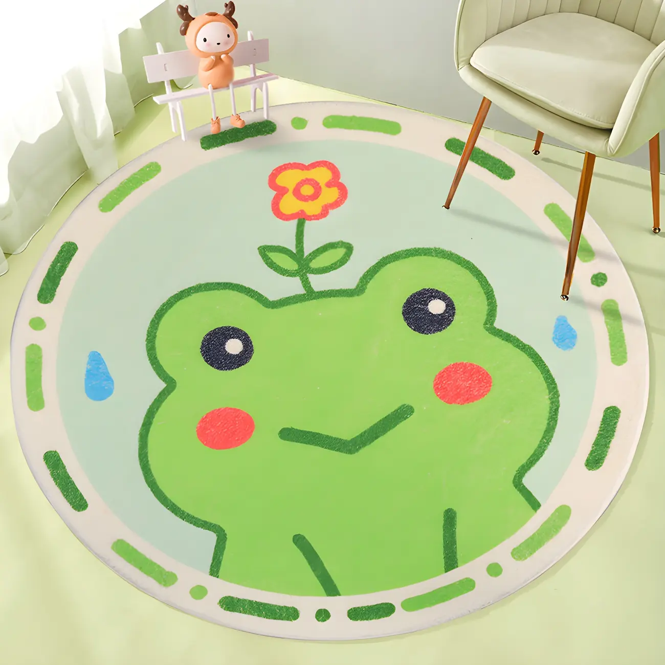 Kids Round Polyester Frog Area Rug for Bedroom Image - 1 | homeyfad