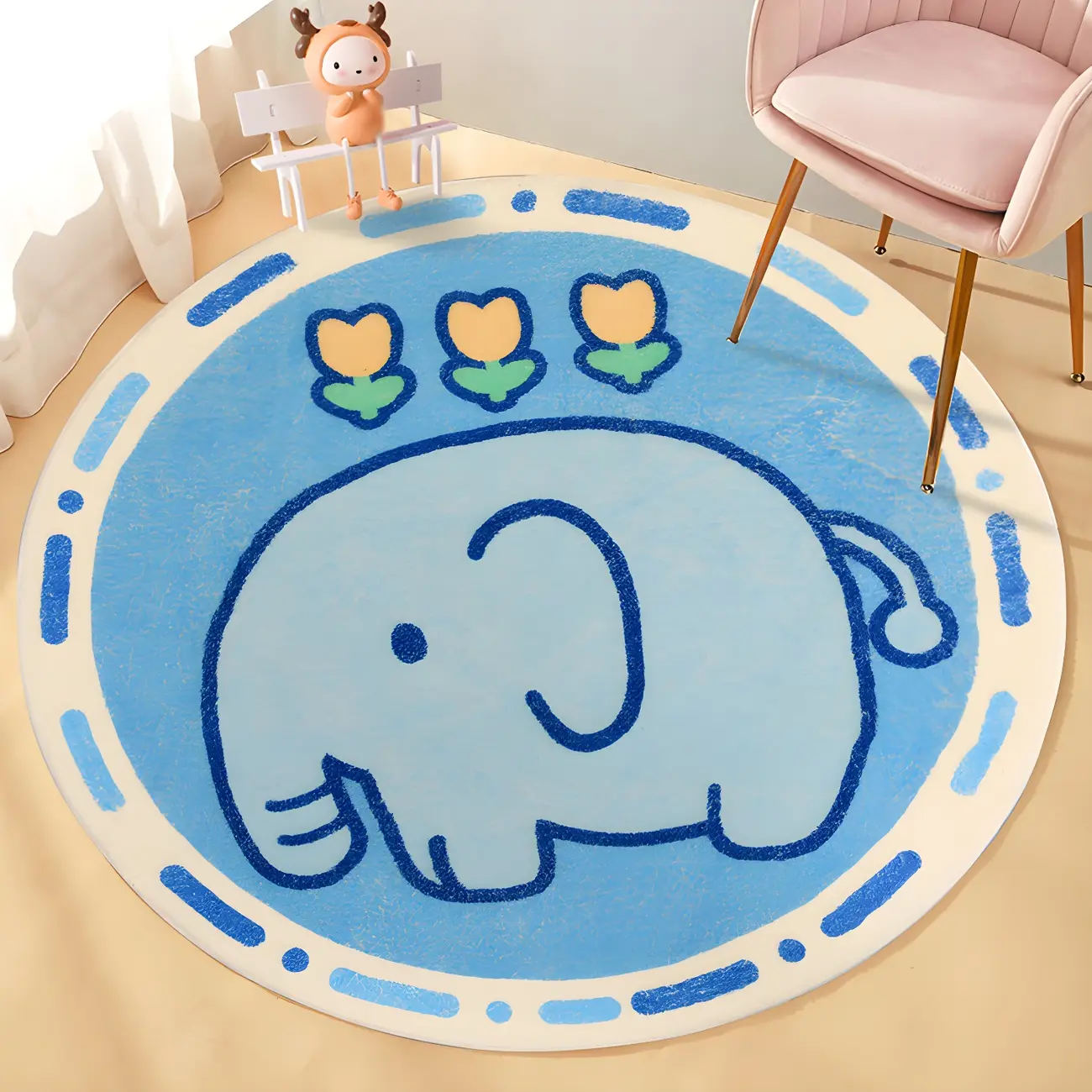 Kids Round Polyester Frog Area Rug for Bedroom Image - 2 | homeyfad