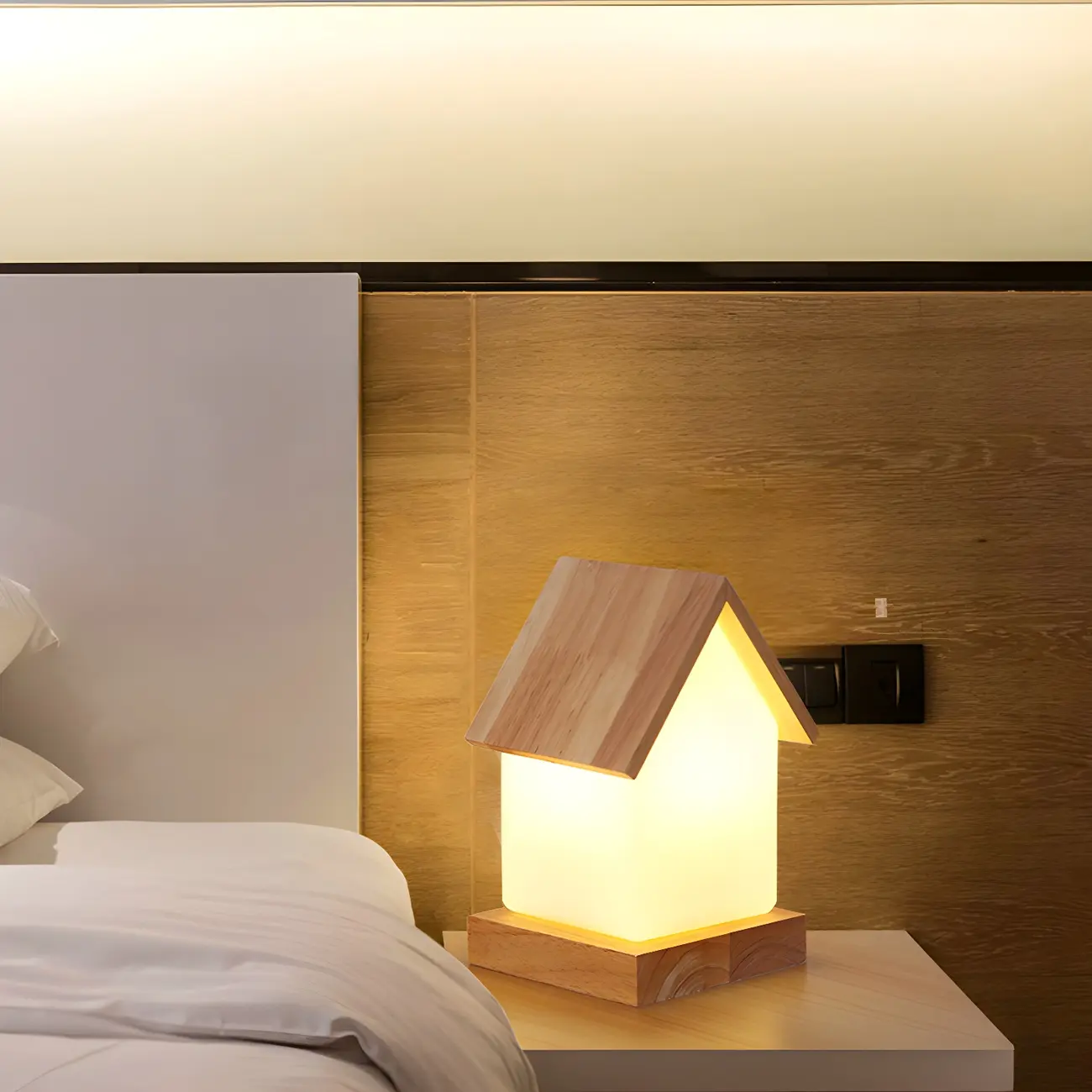 Creative House-Shaped Wooden Bedside Lamp Image - 18 | homeyfad
