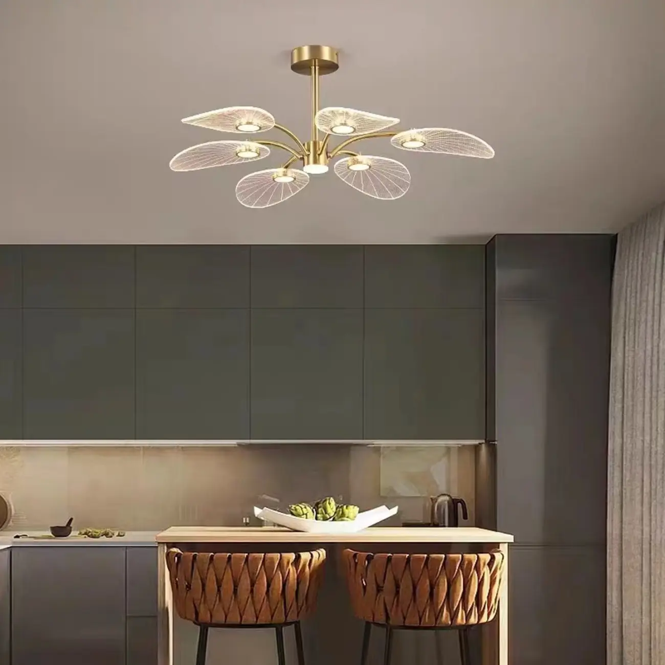 Luxury Leaf-Shaped Semi Flush LED Ceiling Light for Bedroom | homeyfad