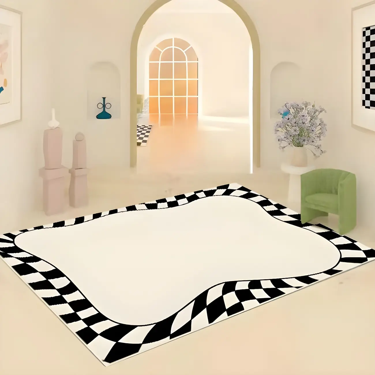 Indoor Modern Polyester Checkered Rectangle Area Rug Image - 1 | homeyfad