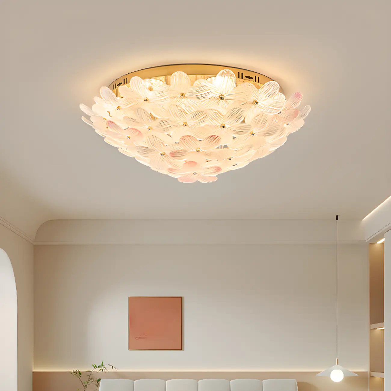 Artistic Glass Flower Flush Ceiling Light for Living Room Decor  Image - 1 | homeyfad