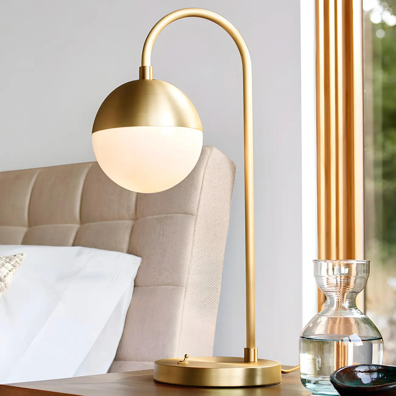 Modern Glass Globe Table Lamp Golden Base for Bedroom Image - 1 | homeyfad