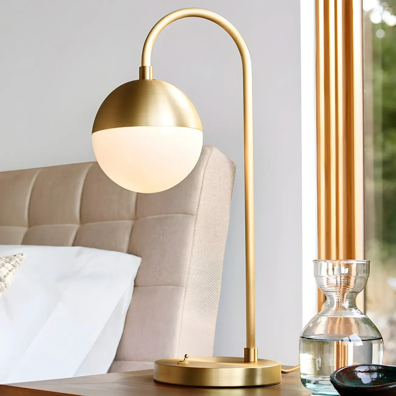 Modern Glass Globe Table Lamp Golden Base for Bedroom Image - 1