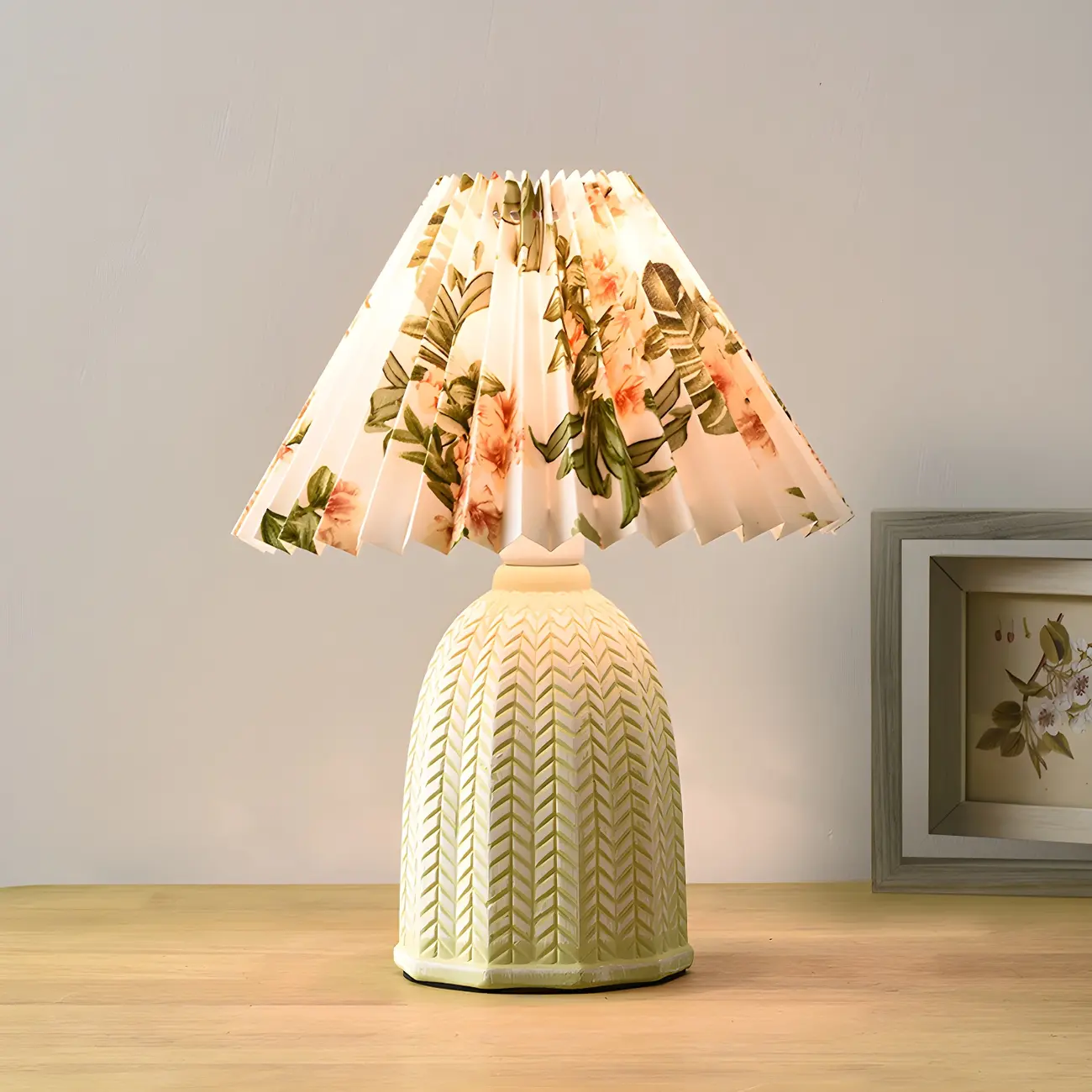 Rustic Green Ceramic Floral Pattern Shade Table Lamp for Home Image - 3 | homeyfad