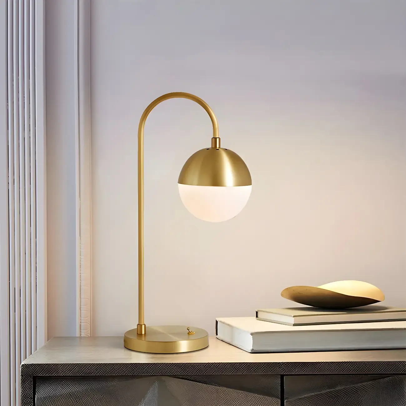 Modern Glass Globe Table Lamp Golden Base for Bedroom Image - 2