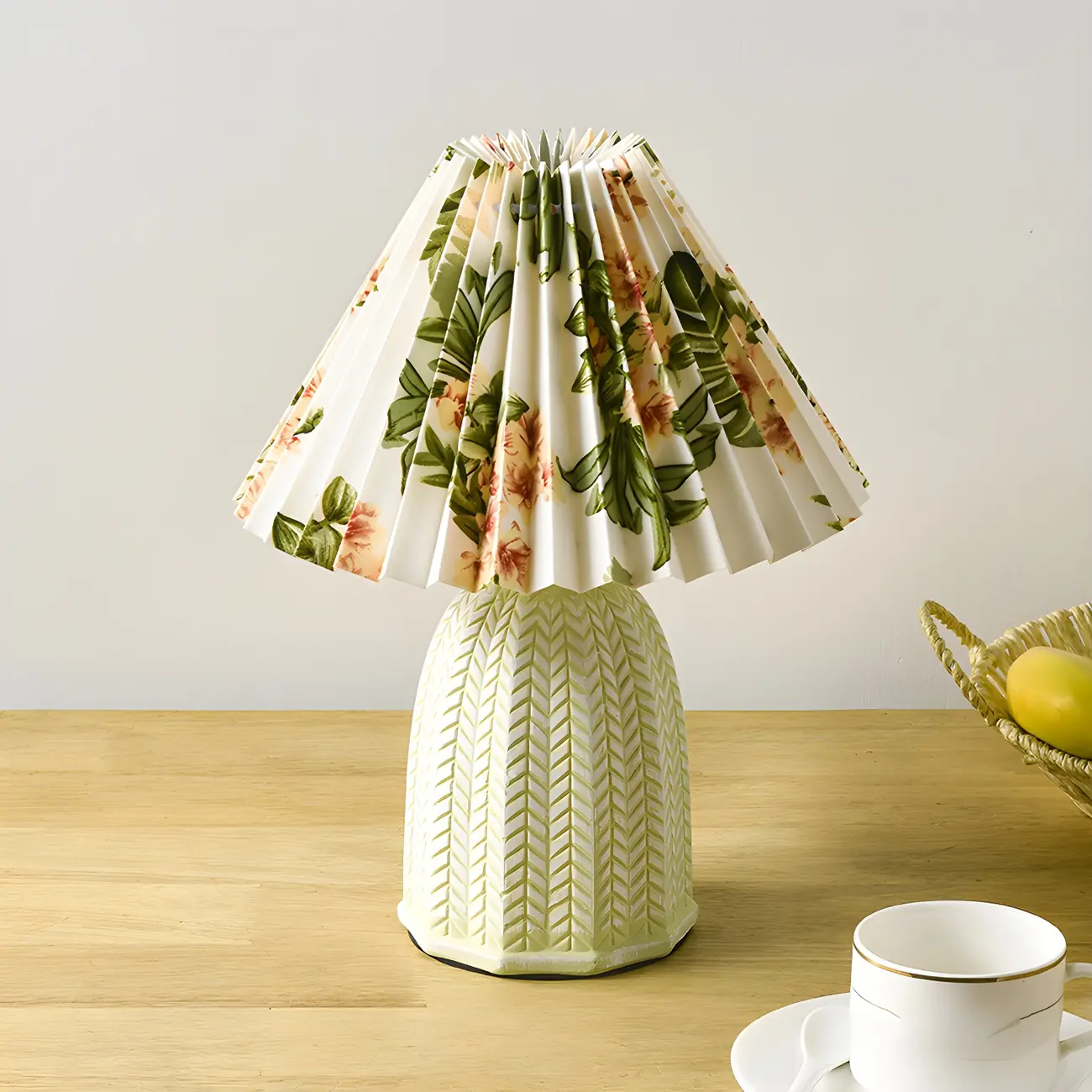 Rustic Green Ceramic Floral Pattern Shade Table Lamp for Home Image - 4 | homeyfad