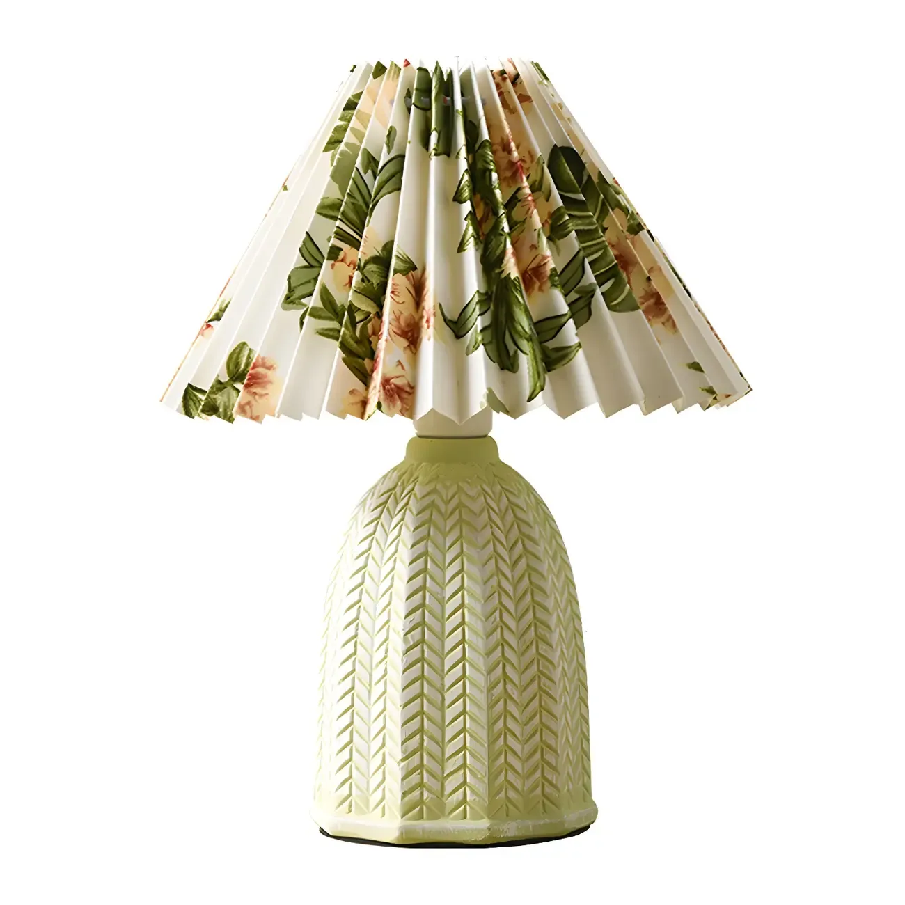 Rustic Green Ceramic Floral Pattern Shade Table Lamp for Home Image - 6