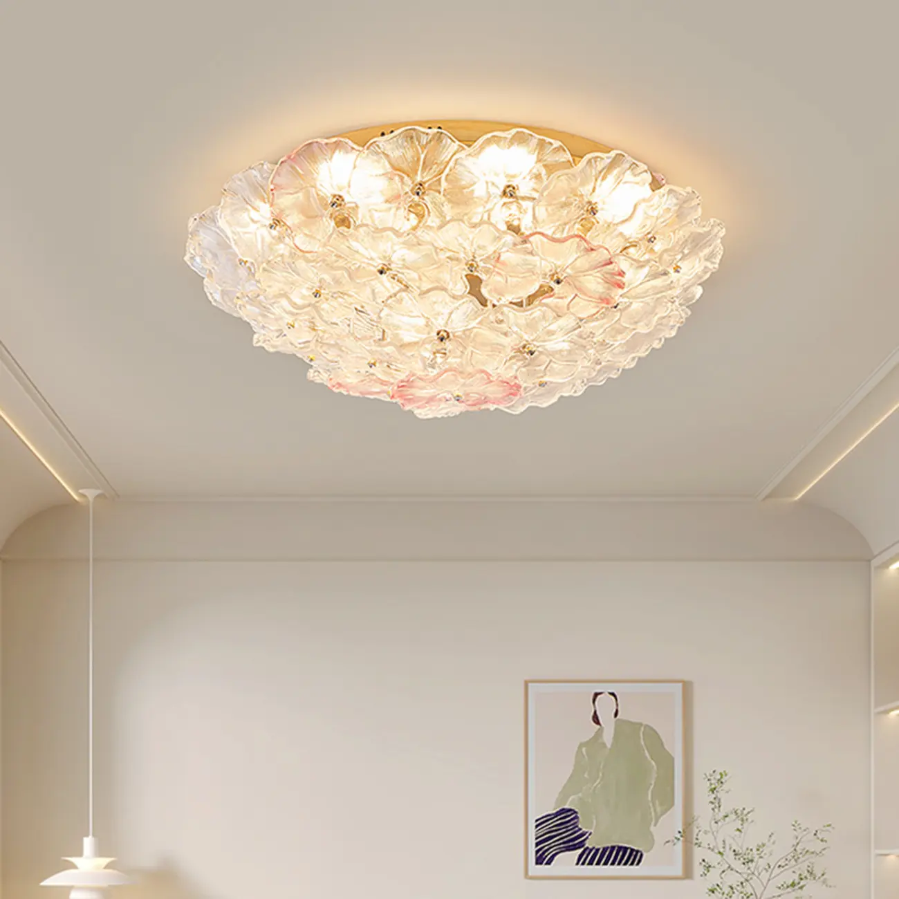 Artistic Glass Flower Flush Ceiling Light for Living Room Decor  Image - 8 | homeyfad