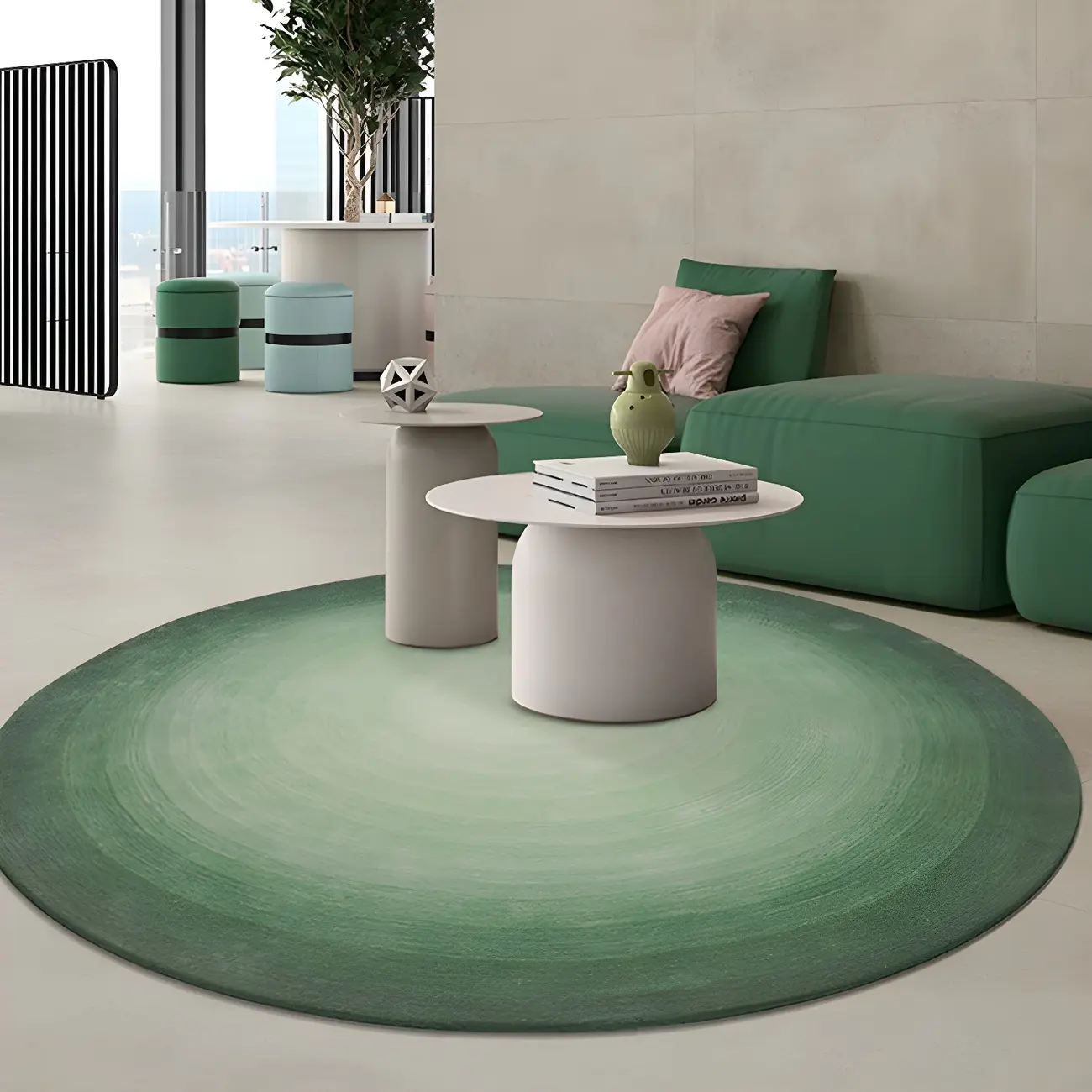 Industrial Polyester Ombre Round Area Rug for Living Room Image - 2 | homeyfad