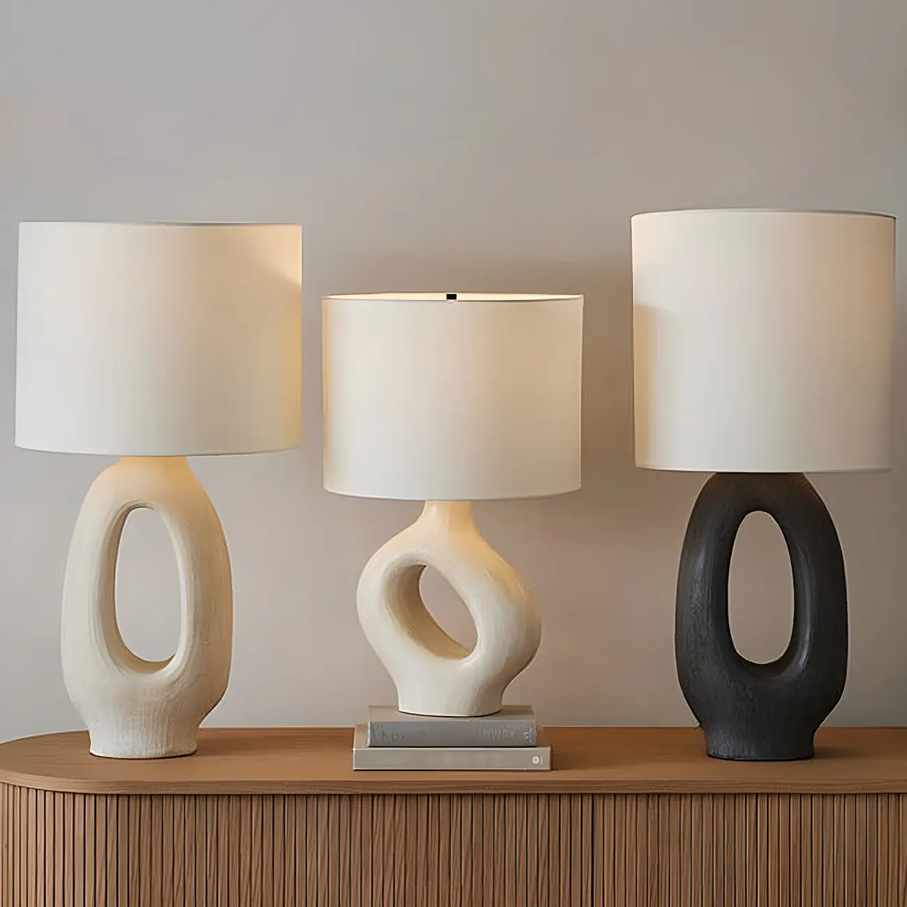Art Deco Cylinder Shade Resin Base Table Lamp for Bedroom Image - 1 | homeyfad