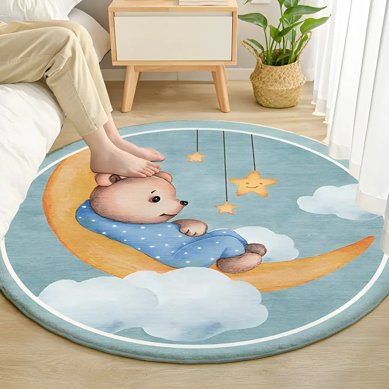 Black/Blue Kids Room Bear Pattern Round Area Rug Image - 1 | homeyfad