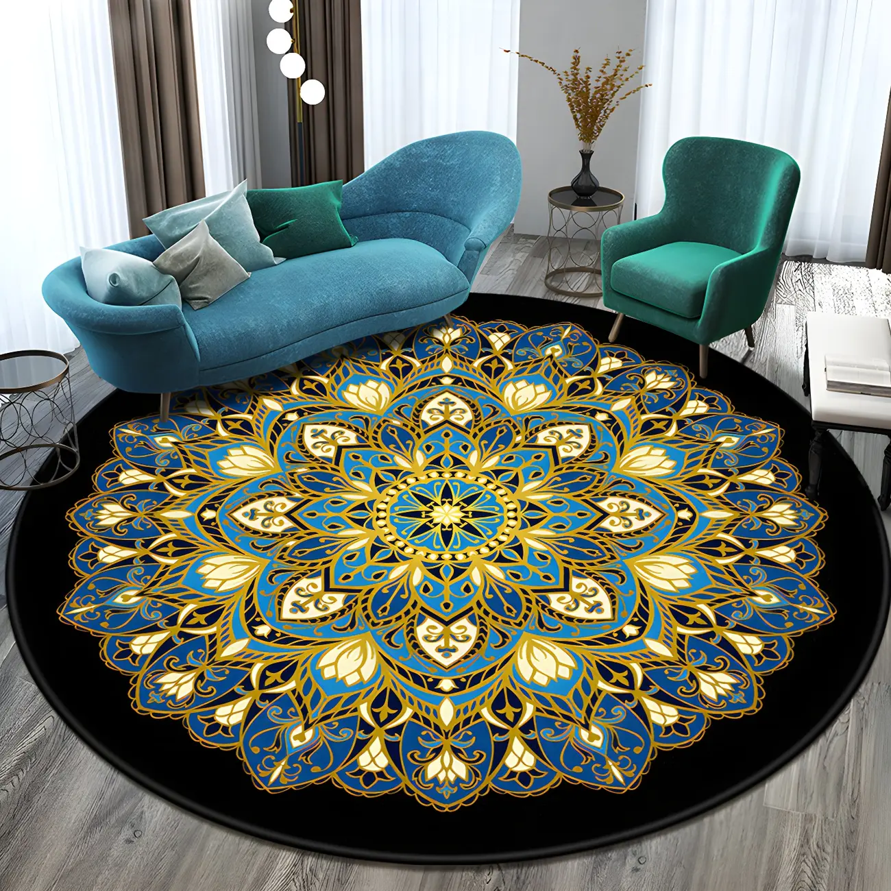 Moroccan Polyester Medallion Round Area Rug for Living Room Image - 1 | homeyfad