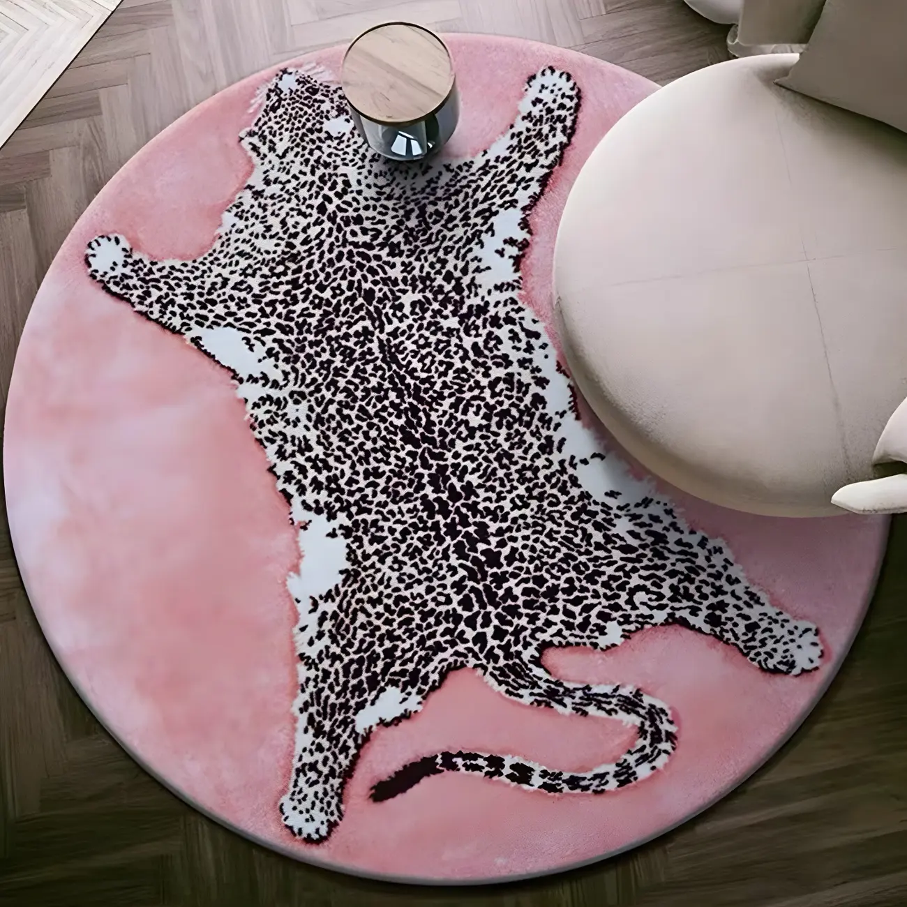 Modern Polyester Leopard Pattern Area Rug in Pink Image - 1 | homeyfad